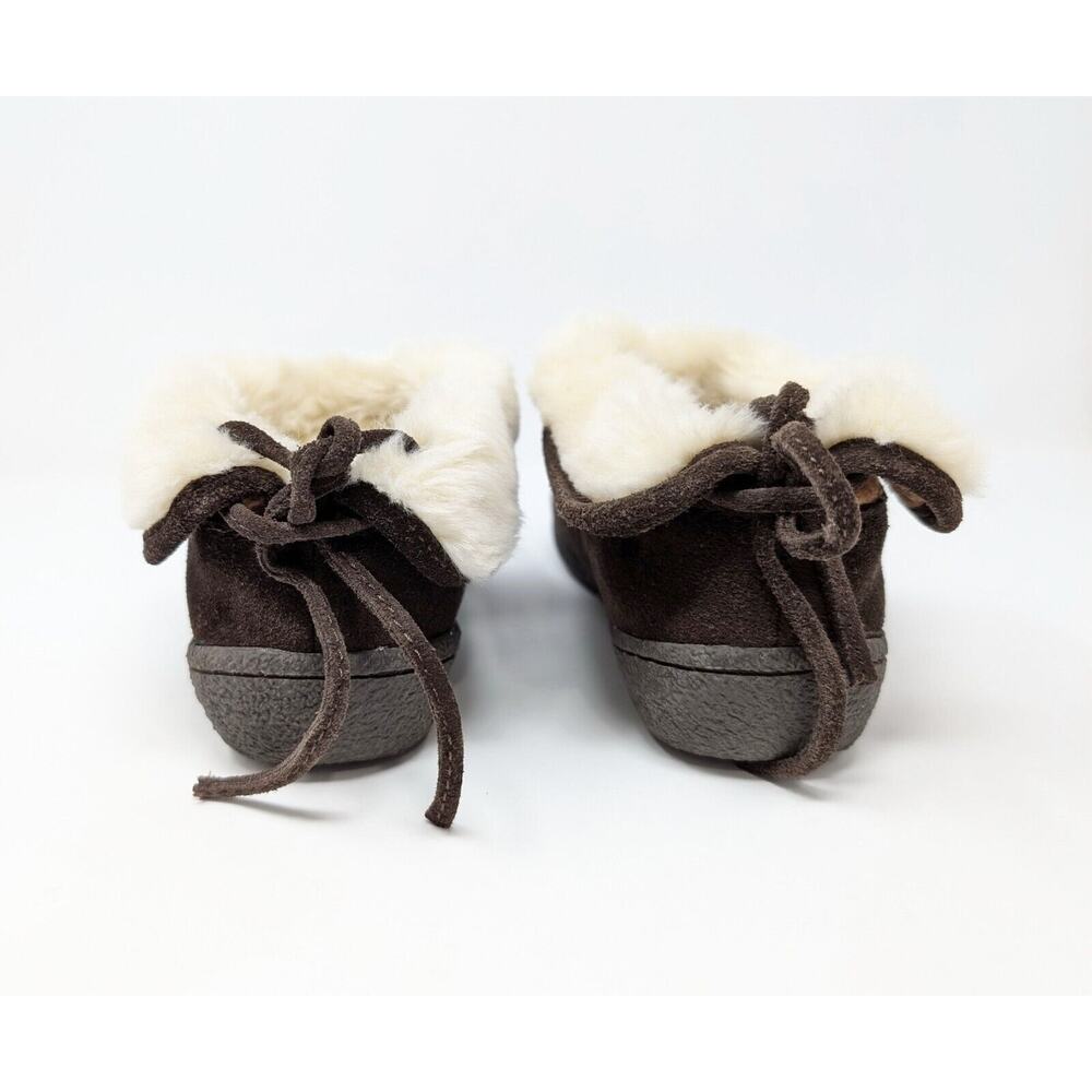 Lands End Brown Suede Shearling Clog Slip On Slippers Women's Size 7 New - Picture 8 of 12